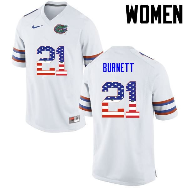 NCAA Florida Gators McArthur Burnett Women's #21 USA Flag Fashion Nike White Stitched Authentic College Football Jersey ICO7464YK